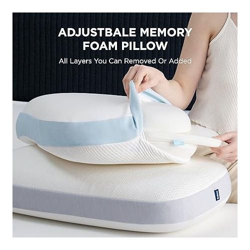  Bedsure Adjustable Memory Foam Pillows - Side Sleeper Pillows with Double-Sided Cool Tech Pillow Cover, 8-in-1 Adjustable Cervical Pillows, Firm or Soft Neck Support Pillow for Back & Side Sleeper