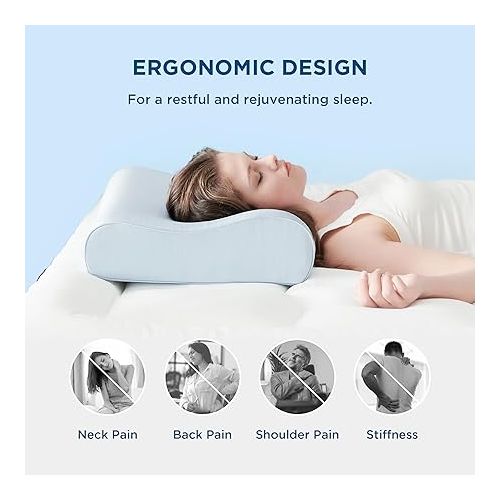  Bedsure Breescape Pillow for Neck Pain Relief - Cervical Neck Pillows for Sleeping, Ergonomic Orthopedic Contour Pillow for Neck Support, Odorless Memory Foam Pillow for Side, Back Sleeper