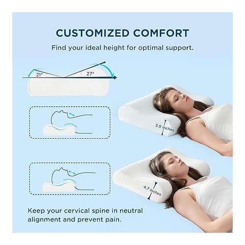  Bedsure Breescape Pillow for Neck Pain Relief - Cervical Neck Pillows for Sleeping, Ergonomic Orthopedic Contour Pillow for Neck Support, Odorless Memory Foam Pillow for Side, Back Sleeper