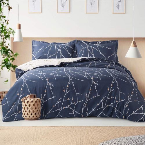  [아마존 핫딜] [아마존핫딜]Bedsure Duvet Cover Set with Zipper Closure-Branch and Plum Blue Printed Pattern,King (104x90 inches)-3 Pieces (1 Duvet Cover + 2 Pillow Shams)-110 GSM Ultra Soft Microfiber