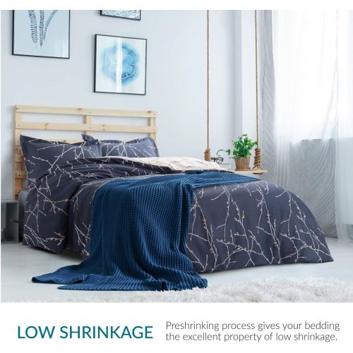  [아마존 핫딜] [아마존핫딜]Bedsure Duvet Cover Set with Zipper Closure-Branch and Plum Blue Printed Pattern,King (104x90 inches)-3 Pieces (1 Duvet Cover + 2 Pillow Shams)-110 GSM Ultra Soft Microfiber