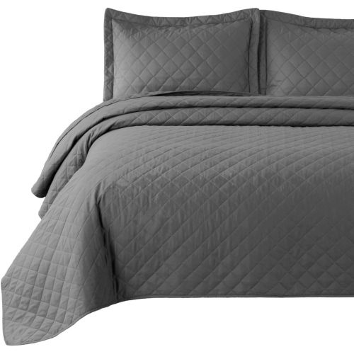  [아마존 핫딜] [아마존핫딜]Bedsure Quilt Set Grey King Size(106x96 inches)- Diamond Stitched Pattern Bedspread - Soft Microfiber Lightweight Coverlet for All Season - 3 Pieces (Includes 1 Quilt, 2 Shams)