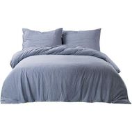 [아마존핫딜][아마존 핫딜] Bedsure 100% Washed Cotton Duvet Cover Sets Twin Size Denim Blue Bedding Set 2 Pieces (1 Duvet Cover + 1 Pillow Sham)