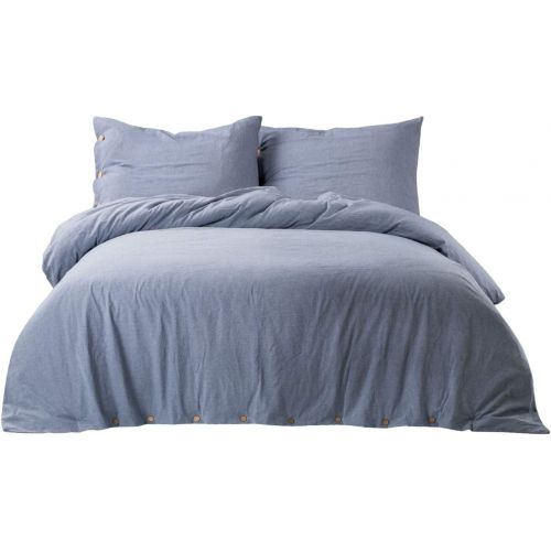  [아마존핫딜][아마존 핫딜] Bedsure 100% Washed Cotton Duvet Cover Sets Twin Size Denim Blue Bedding Set 2 Pieces (1 Duvet Cover + 1 Pillow Sham)