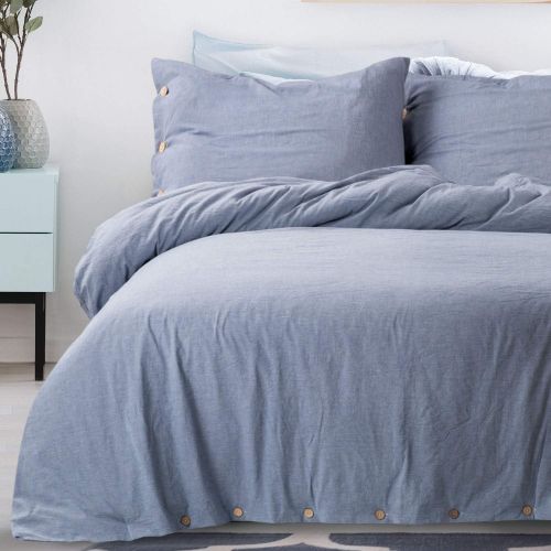  [아마존핫딜][아마존 핫딜] Bedsure 100% Washed Cotton Duvet Cover Sets Twin Size Denim Blue Bedding Set 2 Pieces (1 Duvet Cover + 1 Pillow Sham)