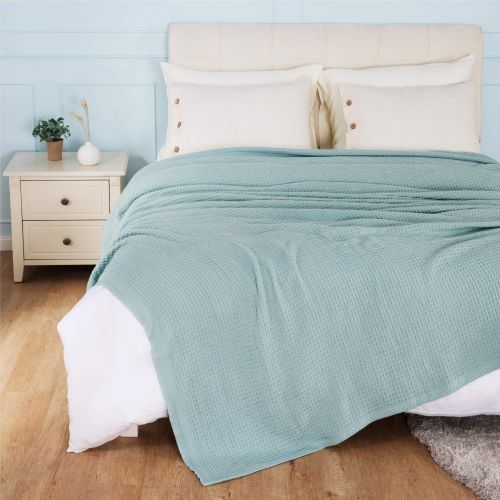  [아마존 핫딜] Bedsure 100% Cotton Thermal Blanket - 405GSM Soft Blanket in Waffle Weave for Home Decoration - Perfect for Layering Any Bed for All-Season - Queen Size (90 x 90 inches), Mint