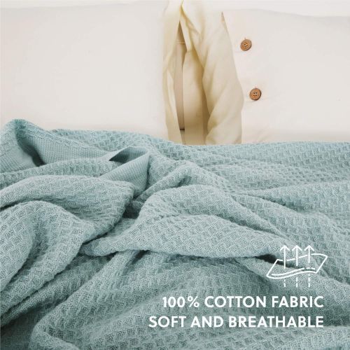  [아마존 핫딜] Bedsure 100% Cotton Thermal Blanket - 405GSM Soft Blanket in Waffle Weave for Home Decoration - Perfect for Layering Any Bed for All-Season - Queen Size (90 x 90 inches), Mint