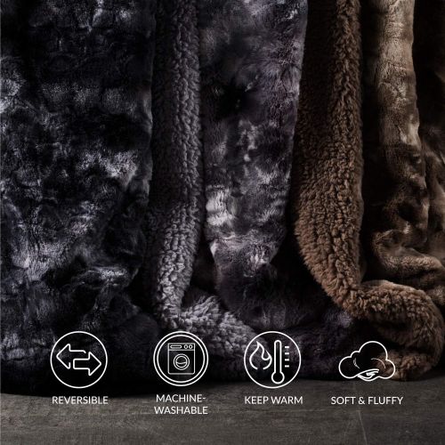  [아마존 핫딜] Bedsure Super Soft Fuzzy Faux Fur Reversible Tie-dye Sherpa Twin Size Throw Blanket for Sofa, Couch and Bed - Plush Fluffy Fleece Blanket as Gifts (60x80 inches, Black)