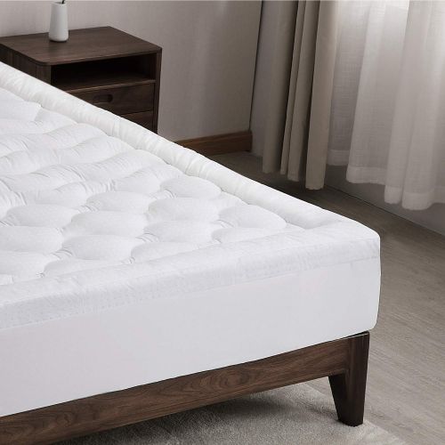  [아마존 핫딜] Bedsure Thick Mattress Pad Queen Size - 7-Zone Cotton Mattress Topper with Fitted Skirt Up to 20 Inches - 176 Oz Overfilled Mattress Cover with Down Alternative Fill, Soft, Plush a