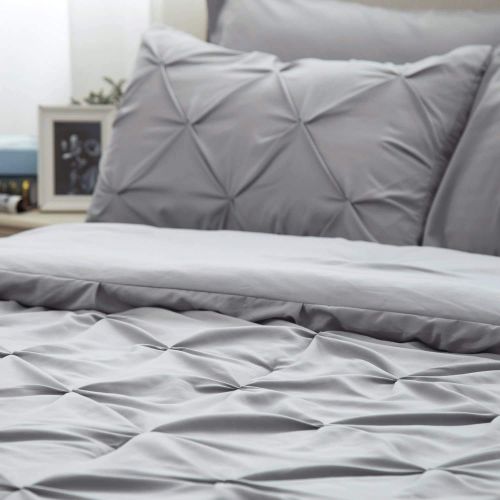  Bedsure Full Size Comforter Sets - 8 Pieces Pintuck Bed Set Full Size, Grey Full Size Bed in A Bag with Comforters, Sheets, Pillowcases & Shams, Kids Bedding Set
