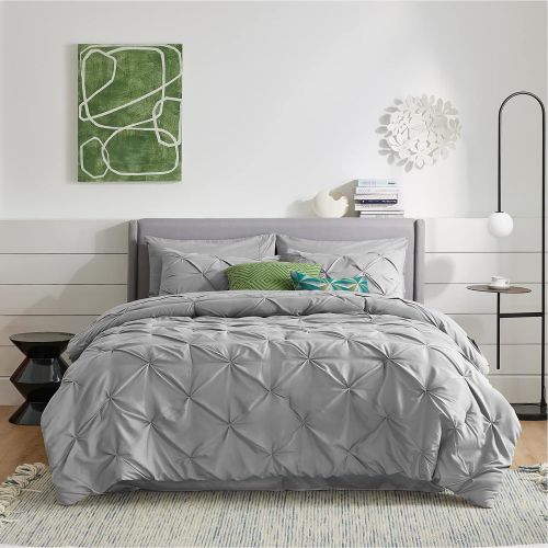  Bedsure Full Size Comforter Sets - 8 Pieces Pintuck Bed Set Full Size, Grey Full Size Bed in A Bag with Comforters, Sheets, Pillowcases & Shams, Kids Bedding Set