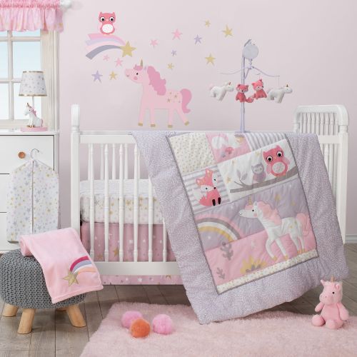  Bedtime Originals Rainbow Unicorn and Fox White/Coral Musical Baby Crib Mobile