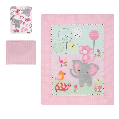  Bedtime Originals Twinkle Toes Jungle Elephant 3 Piece Bedding Set, Pink/White