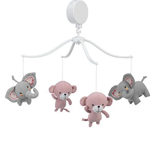  Bedtime Originals Twinkle Toes Monkey Elephant Musical Mobile, Pink/Gray