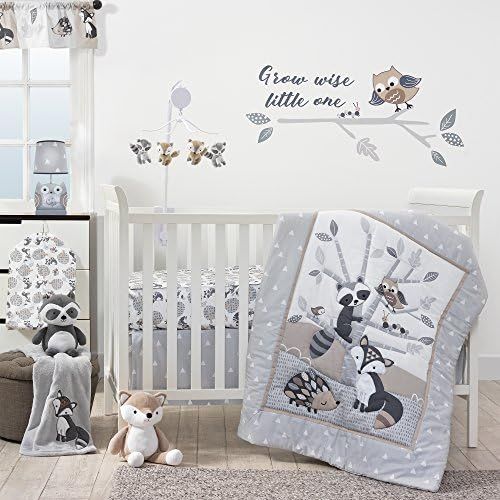  Bedtime Originals Little Rascals Forest Animals 3 Piece Crib Bedding Set, Gray/White