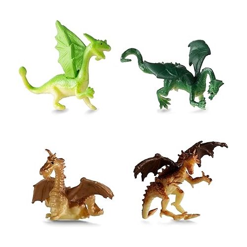  Bedwina Mini Dragon Toy Figures - (Pack of 36) 2 Inch Plastic Rubbery Dragon Figurines in Assorted Colors and Styles - Kids Toys for Birthday Party Favors, Decorations, Cupcake Toppers and Pinatas