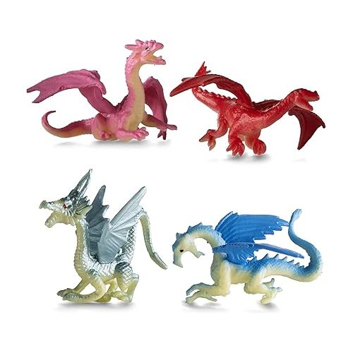  Bedwina Mini Dragon Toy Figures - (Pack of 36) 2 Inch Plastic Rubbery Dragon Figurines in Assorted Colors and Styles - Kids Toys for Birthday Party Favors, Decorations, Cupcake Toppers and Pinatas