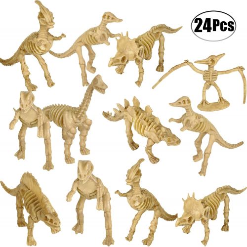  [아마존베스트]Bedwina Dinosaur Fossil Skeleton (24 Pieces) Assorted Figures Dino Bones, 3.7 Inch - for Science Play, Dino Sand Dig, Party Favor & Decorations