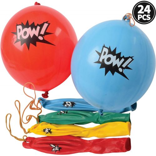  Bedwina Superhero Punch Balloons - Pack of 24 Bulk, Large Punching Balls, Pow Comic Book Super Hero Designs For Carnivals, Goodie Bag Stuffer Toys, Birthday Party Favors for Kids