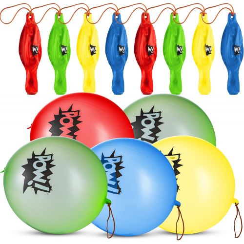  Bedwina Superhero Punch Balloons - Pack of 24 Bulk, Large Punching Balls, Pow Comic Book Super Hero Designs For Carnivals, Goodie Bag Stuffer Toys, Birthday Party Favors for Kids