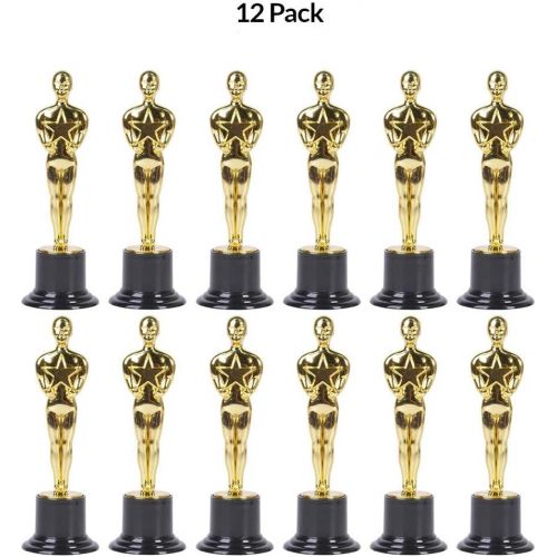  6 Gold Award Trophies - Pack of 12 Bulk Golden Statues, Oscar Party Award Trophy, Party Decorations and Appreciation Gifts by Bedwina