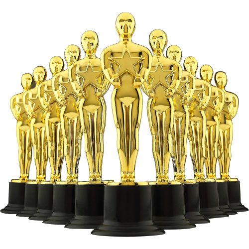  6 Gold Award Trophies - Pack of 12 Bulk Golden Statues, Oscar Party Award Trophy, Party Decorations and Appreciation Gifts by Bedwina