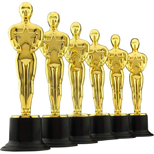  6 Gold Award Trophies - Pack of 12 Bulk Golden Statues, Oscar Party Award Trophy, Party Decorations and Appreciation Gifts by Bedwina