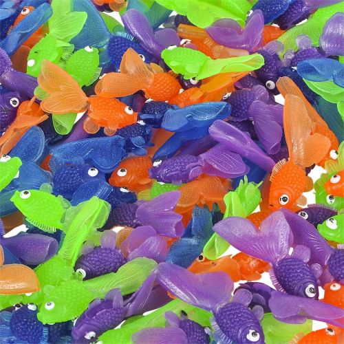 Bedwina Plastic Vinyl Goldfish - 144 Pcs, 2 Inches Long Gold Fish Toys in Assorted Colors for Party Favors, Carnival Kids Prizes, Decorations, Crafts, Games and Birthday Party Supplies, St