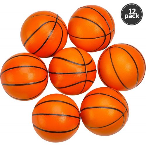  Bedwina Mini Basketball Stress Balls - (Pack of 12) 2.5 Inch Small Foam Basketballs for Kids, Sports Theme Party Favor Toys Birthday Party Game and Anxiety, Stress Relief Squeeze Balls, St