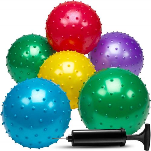  Bedwina Knobby Balls - (Pack of 6) Bulk 7 Inch Sensory Balls and Spiky Massage Stress Balls, Fun Bouncy Ball Party Favors, Stocking Stuffers for Kids, Toddlers