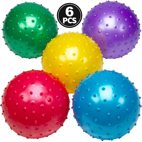  Bedwina Knobby Balls - (Pack of 6) Bulk 7 Inch Sensory Balls and Spiky Massage Stress Balls, Fun Bouncy Ball Party Favors, Stocking Stuffers for Kids, Toddlers