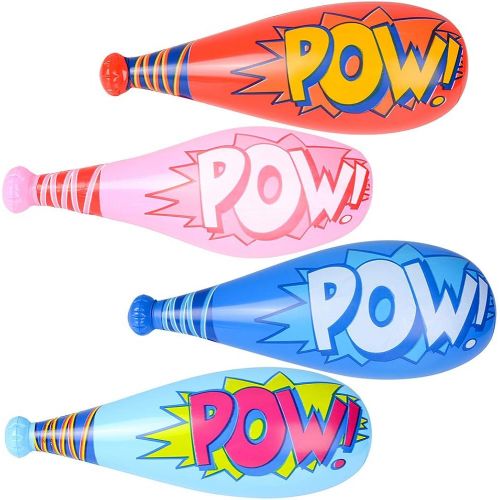  Bedwina Pow Inflatable Baseball Bats - (Pack of 12) Oversized 20 Inch Inflatable Toy Bat, Carnival Prizes, Goodie Bag Favors or Superhero Birthday Party Prizes for Kids