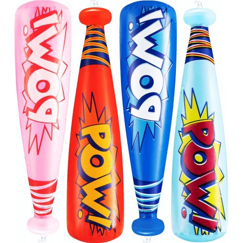  Bedwina Pow Inflatable Baseball Bats - (Pack of 12) Oversized 20 Inch Inflatable Toy Bat, Carnival Prizes, Goodie Bag Favors or Superhero Birthday Party Prizes for Kids