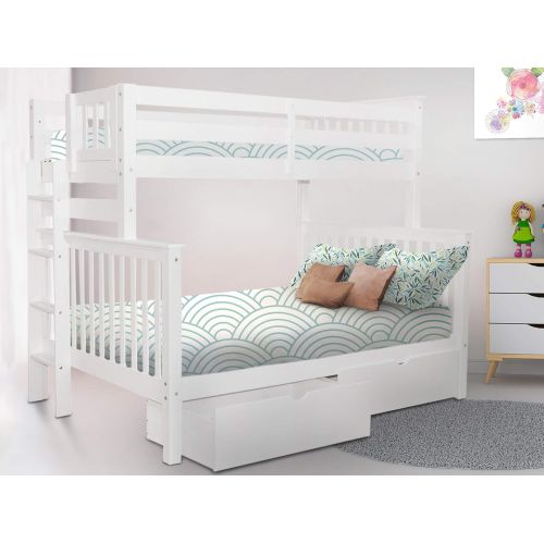  Bedz King Bunk Beds Twin over Full Mission Style with End Ladder and 2 Under Bed Drawers, Cappuccino