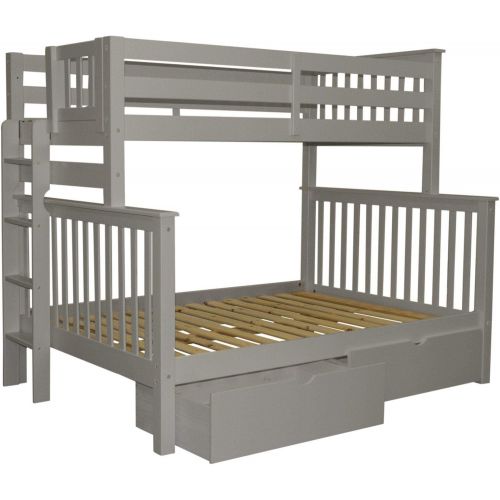  Bedz King Bunk Beds Twin over Full Mission Style with End Ladder and 2 Under Bed Drawers, Cappuccino