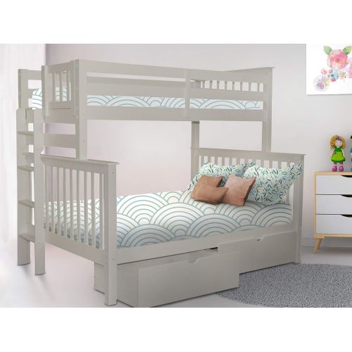  Bedz King Bunk Beds Twin over Full Mission Style with End Ladder and 2 Under Bed Drawers, Cappuccino