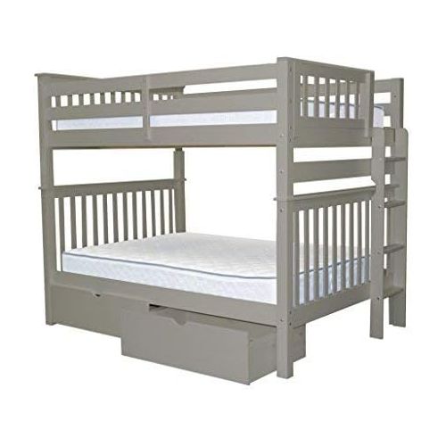  Bedz King Bunk Beds Full over Full Mission Style with End Ladder and 2 Under Bed Drawers, White