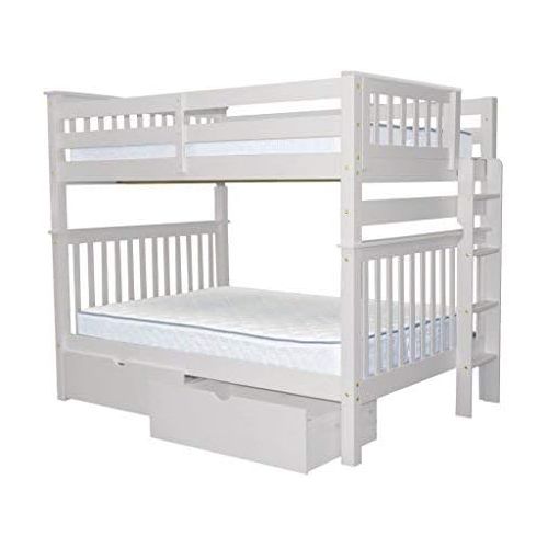  Bedz King Bunk Beds Full over Full Mission Style with End Ladder and 2 Under Bed Drawers, White