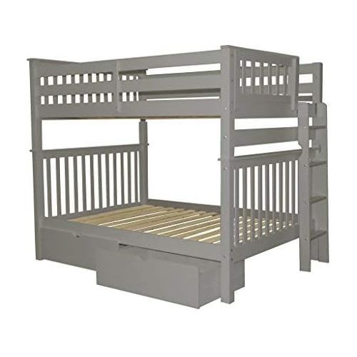  Bedz King Bunk Beds Full over Full Mission Style with End Ladder and 2 Under Bed Drawers, White