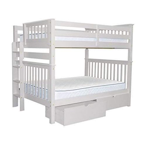  Bedz King Bunk Beds Full over Full Mission Style with End Ladder and 2 Under Bed Drawers, White