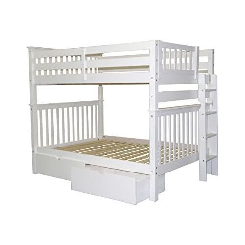  Bedz King Bunk Beds Full over Full Mission Style with End Ladder and 2 Under Bed Drawers, White