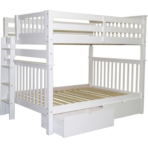  Bedz King Bunk Beds Full over Full Mission Style with End Ladder and 2 Under Bed Drawers, White