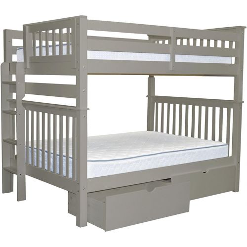  Bedz King Bunk Beds Full over Full Mission Style with End Ladder and 2 Under Bed Drawers, White