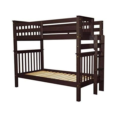  Bedz King Tall Bunk Beds Twin over Twin Mission Style with End Ladder, Honey