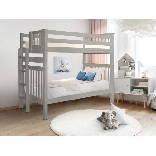  Bedz King Tall Bunk Beds Twin over Twin Mission Style with End Ladder, Honey