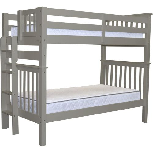  Bedz King Tall Bunk Beds Twin over Twin Mission Style with End Ladder, Honey