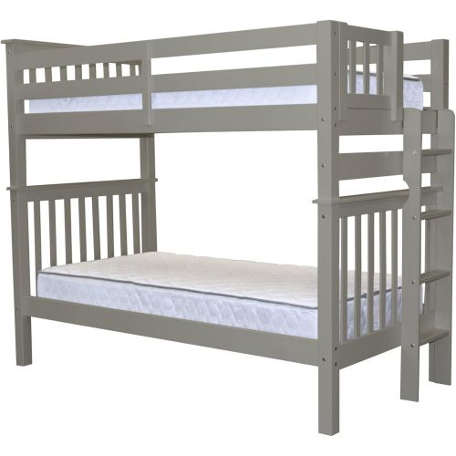  Bedz King Tall Bunk Beds Twin over Twin Mission Style with End Ladder, Honey