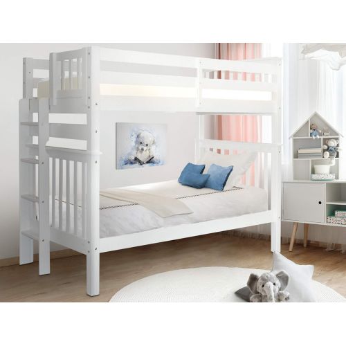  Bedz King Tall Bunk Beds Twin over Twin Mission Style with End Ladder, Honey