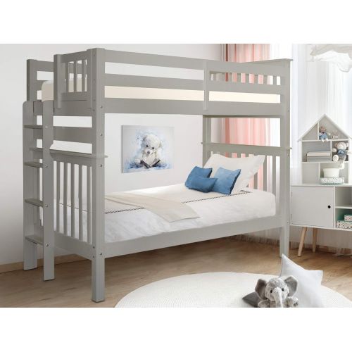  Bedz King Tall Bunk Beds Twin over Twin Mission Style with End Ladder, Honey