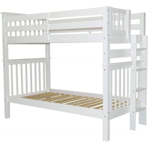  Bedz King Tall Bunk Beds Twin over Twin Mission Style with End Ladder, Honey